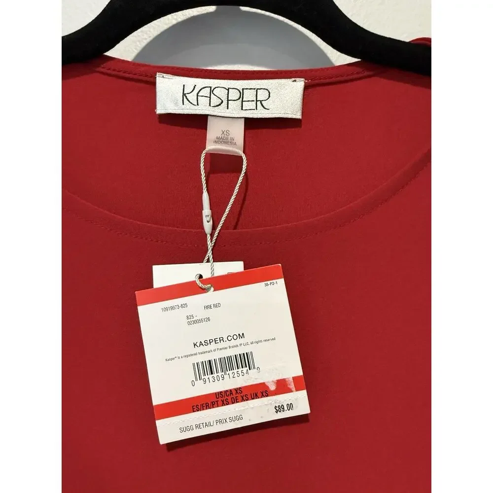 NWT Kasper Fire Red Midi Sheath Dress 3/4 Sleeve Side Tie Stretchy XS Romantic